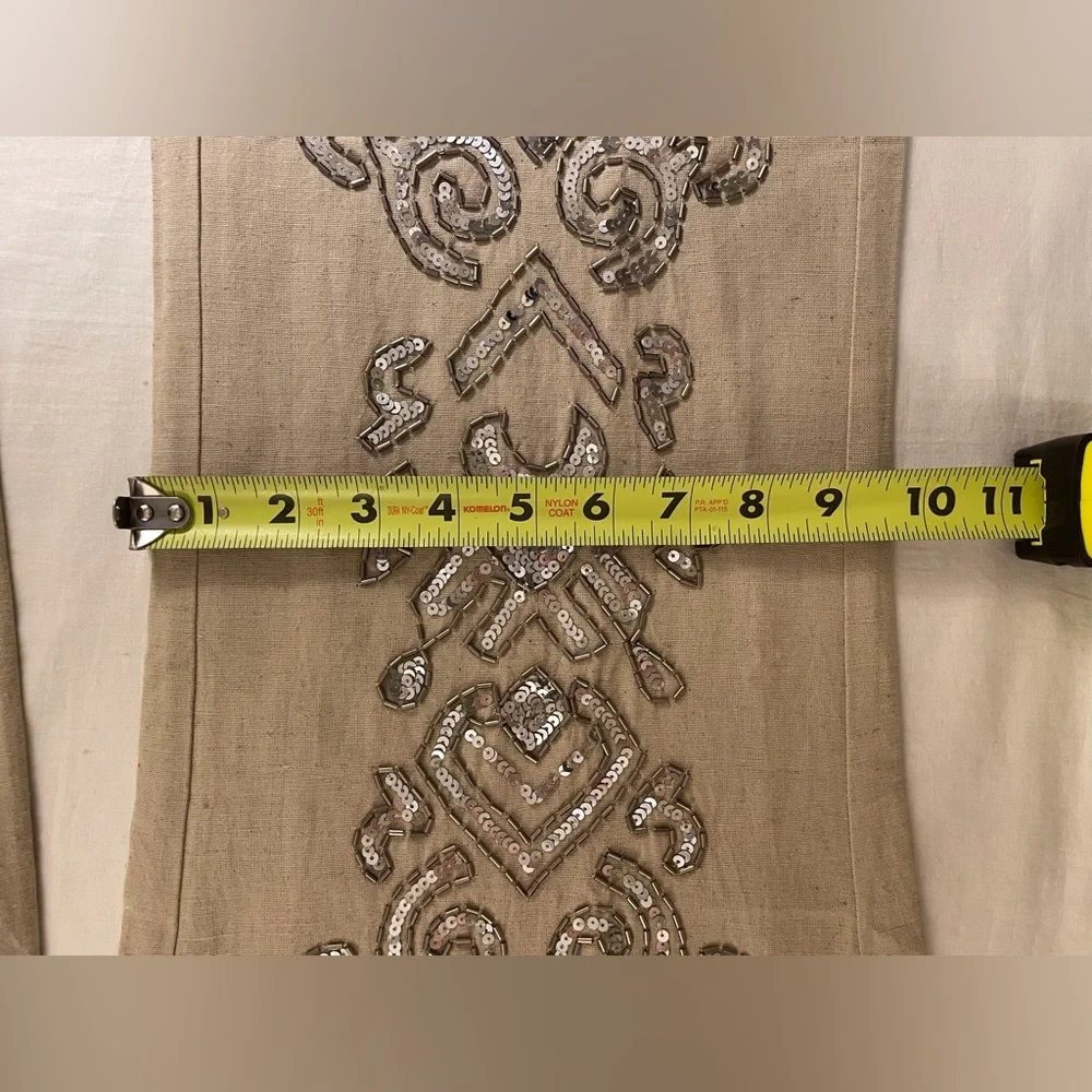 Venus Pants Beaded Linen Blend Bohemian Tan Size 8